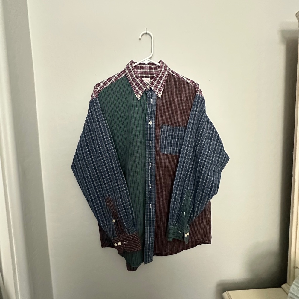 Brooks Brothers Mens Long Sleeve Shirt Tartan Plaid Patchwork Original Polo L